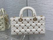 Okify Medium Lady D-Joy Bag White Cannage Lambskin With Gold-Finish Butterfly Studs - 6
