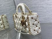 Okify Medium Lady D-Joy Bag White Cannage Lambskin With Gold-Finish Butterfly Studs - 5