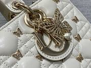 Okify Medium Lady D-Joy Bag White Cannage Lambskin With Gold-Finish Butterfly Studs - 2