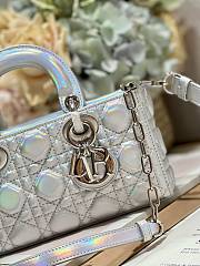 Okify Small Dior Or Lady D-Joy Bag Silver-Tone Iridescent and Metallic Cannage Lambskin - 5