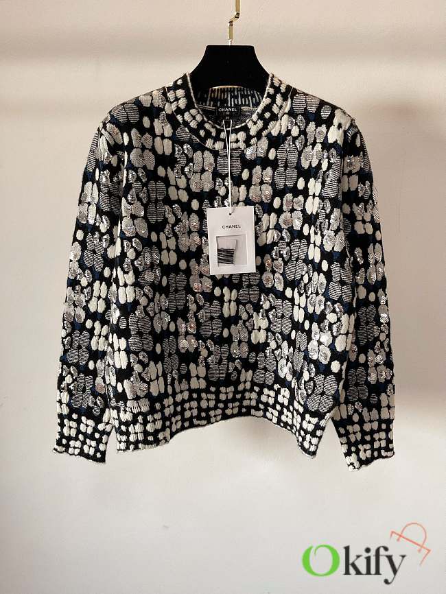 Okify Chanel Camellia Sequin Sweater - 1