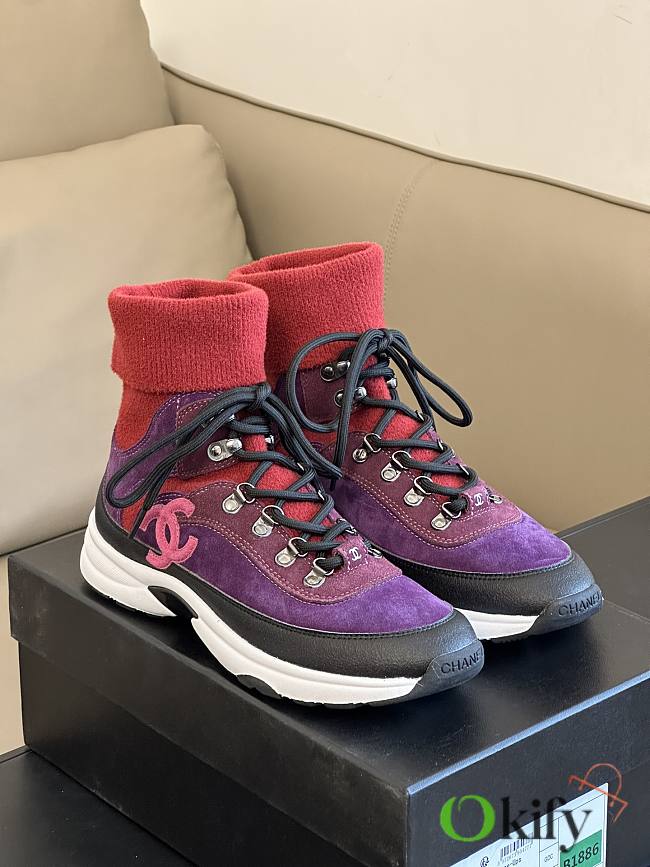 Okify Interlocking CC Logo Sock Sneakers Purple - 1