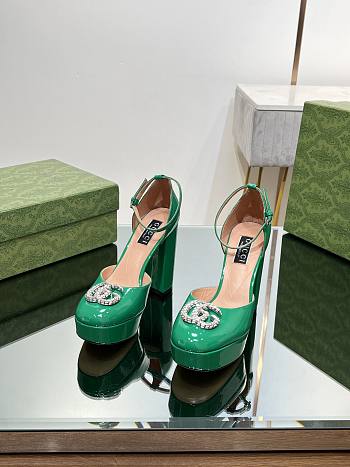 Okify Gucci Platform Pump With Double G Green Patent Leather