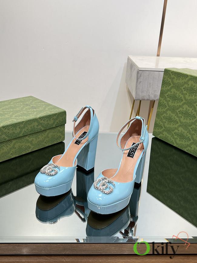 Okify Gucci Platform Pump With Double G Blue Patent Leather - 1