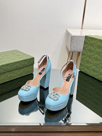 Okify Gucci Platform Pump With Double G Blue Patent Leather