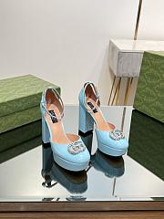 Okify Gucci Platform Pump With Double G Blue Patent Leather - 4