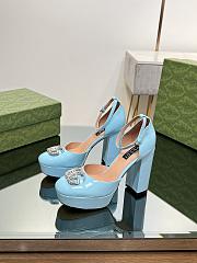 Okify Gucci Platform Pump With Double G Blue Patent Leather - 2