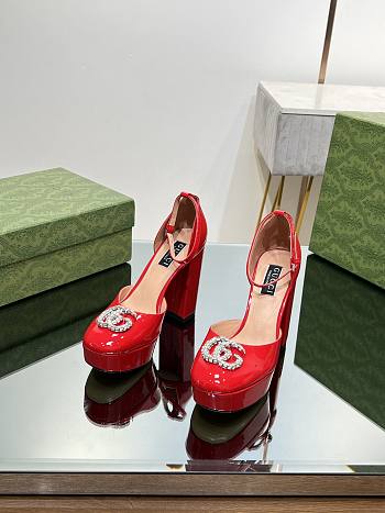 Okify Gucci Platform Pump With Double G Red Patent Leather