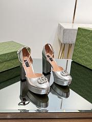 Okify Gucci Platform Pump With Double G Silver Patent Leather - 5