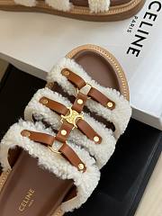 Okify Celine Tippi Slides In Shearling And Calfskin Brown - 6