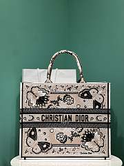 Okify Large Dior Book Tote Beige Multicolor Butterfly Bandana Embroidery - 4