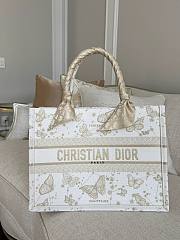 Okify Medium Dior Book Tote Gold-Tone and White Butterfly Zodiac Embroidery - 1