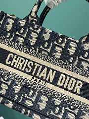 Okify Mini Dior Book Tote With Strap Blue And Beige Dior Oblique Embroidery - 4