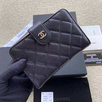 Okify Chanel Zipped Pocket Wallet Quilted Diamond Caviar Black Silver