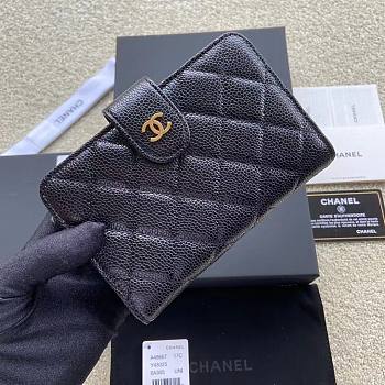 Okify Chanel Zipped Pocket Wallet Quilted Diamond Caviar Black Gold 