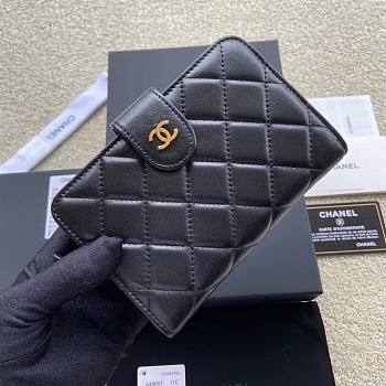 Okify Chanel Zipped Pocket Wallet Quilted Diamond Lambskin Black Gold 