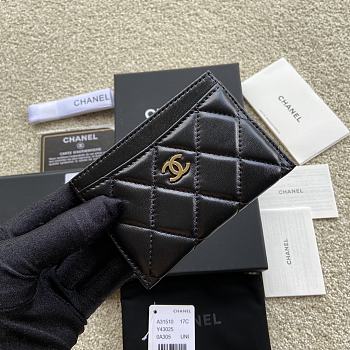 Okify Chanel Card Holder Quilted Diamond Lambskin Black Gold Hardware