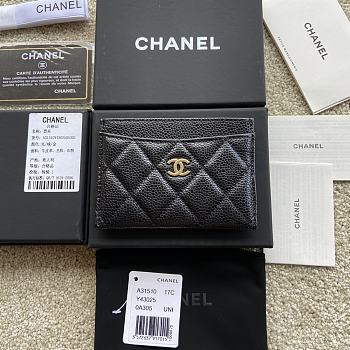 Okify Chanel Card Holder Quilted Diamond Caviar Black Gold