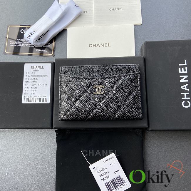 Okify Chanel Card Holder Quilted Diamond Caviar Black Silver - 1