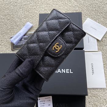 Okify Chanel Classic Card Holder Quilted Diamond Caviar Black Gold