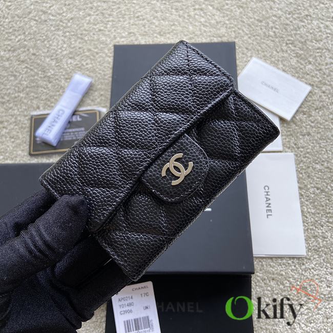 Okify Chanel Classic Card Holder Quilted Diamond Caviar Black Silver - 1