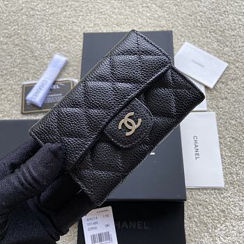 Okify Chanel Classic Card Holder Quilted Diamond Caviar Black Silver