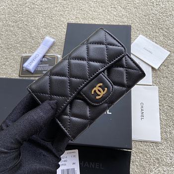 Okify Chanel Classic Card Holder Quilted Diamond Lambskin Black Gold