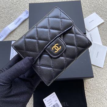 Okify Chanel Classic Small Flap Wallet Quilted Diamond Lambskin Black Gold