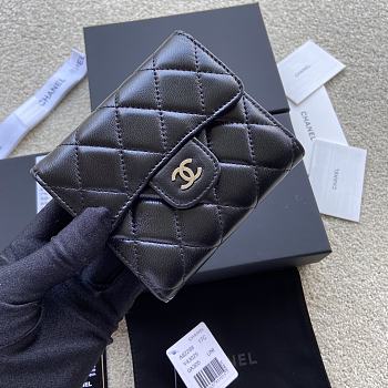Okify Chanel Classic Small Flap Wallet Quilted Diamond Lambskin Black Silver