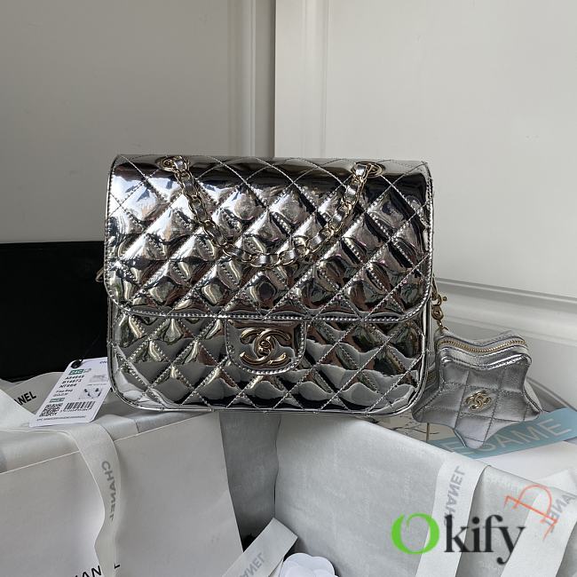 Okify Chanel Star Backpack Coin Purse Lambskin Metallic Silver - 1