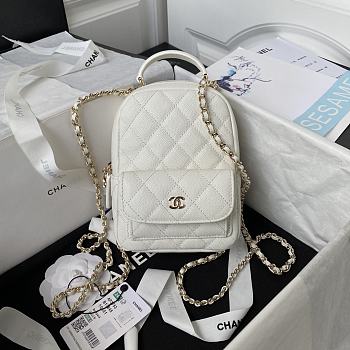 Okify Chanel Backpack Quilted Diamond Caviar White