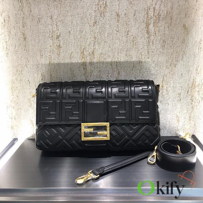 Okify Fendi Baguette Large Black Leather Bag - 1