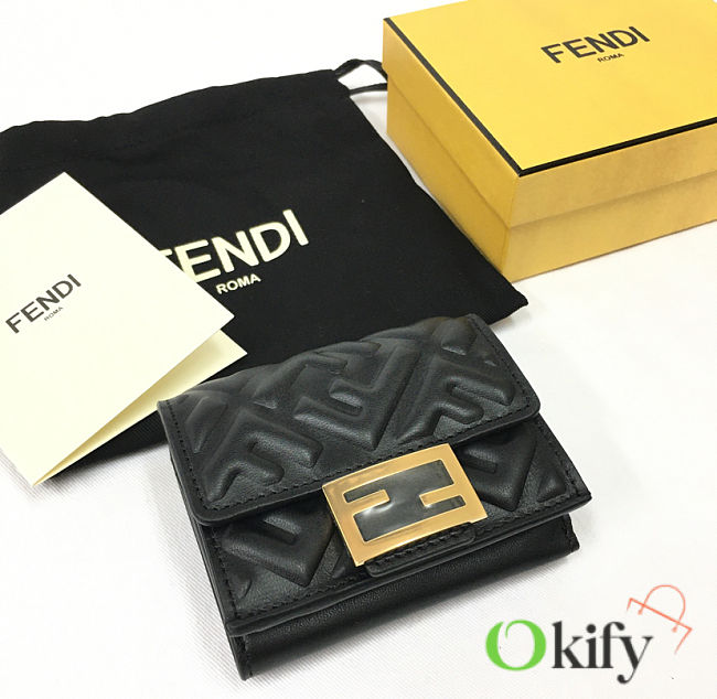 Okify Fendi Baguette Micro Trifold Black Nappa Leather Wallet - 1