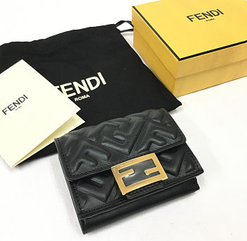 Okify Fendi Baguette Micro Trifold Black Nappa Leather Wallet