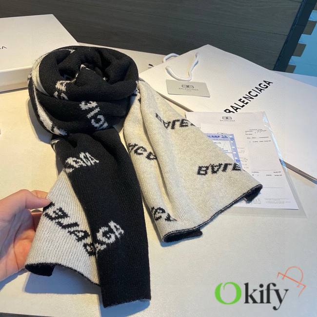 Okify Balenciaga Allover Logo Scarf Black White - 1