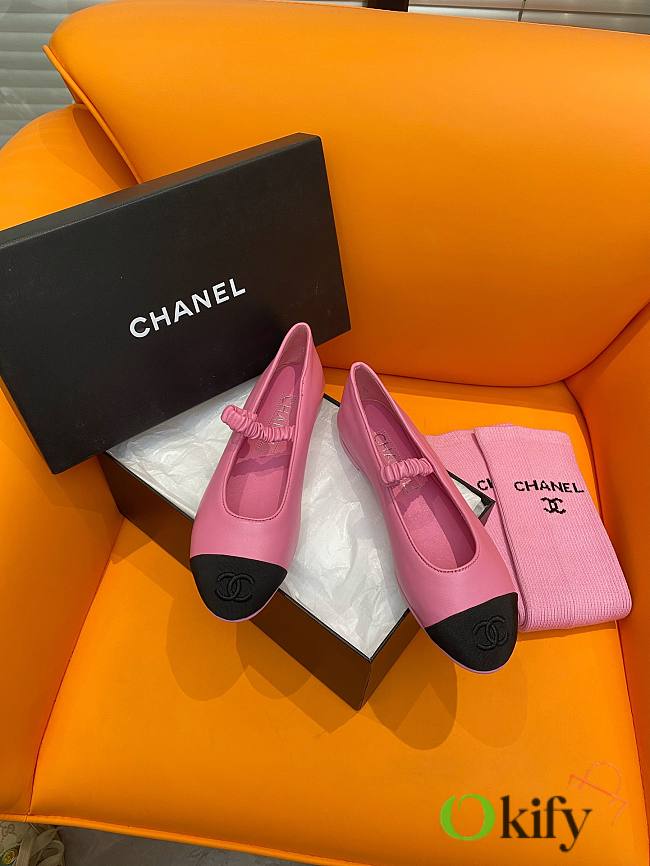 Okify Chanel Leather Flats Pink 13845 - 1