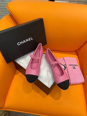 Okify Chanel Leather Flats Pink 13845