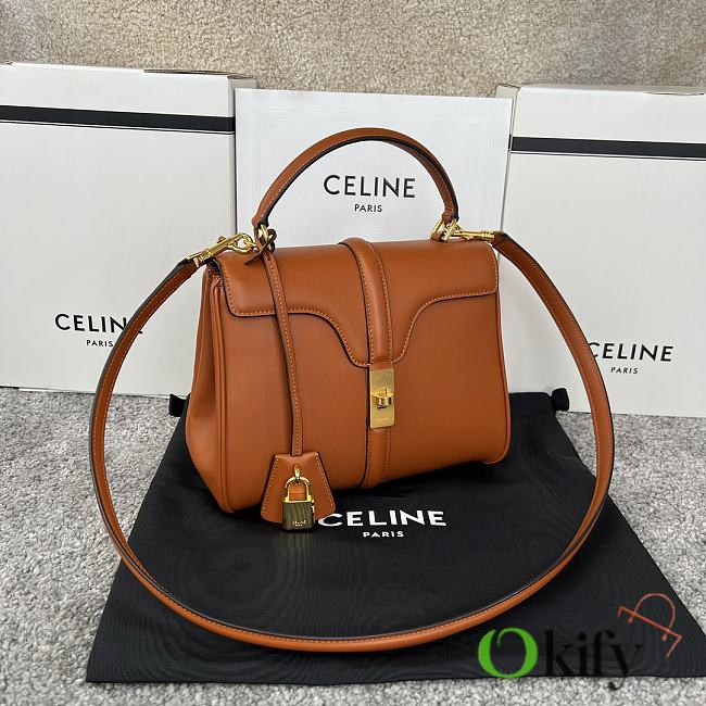 Okify Celine Small 16 Bag In Satinated Calfskin Brown - 1