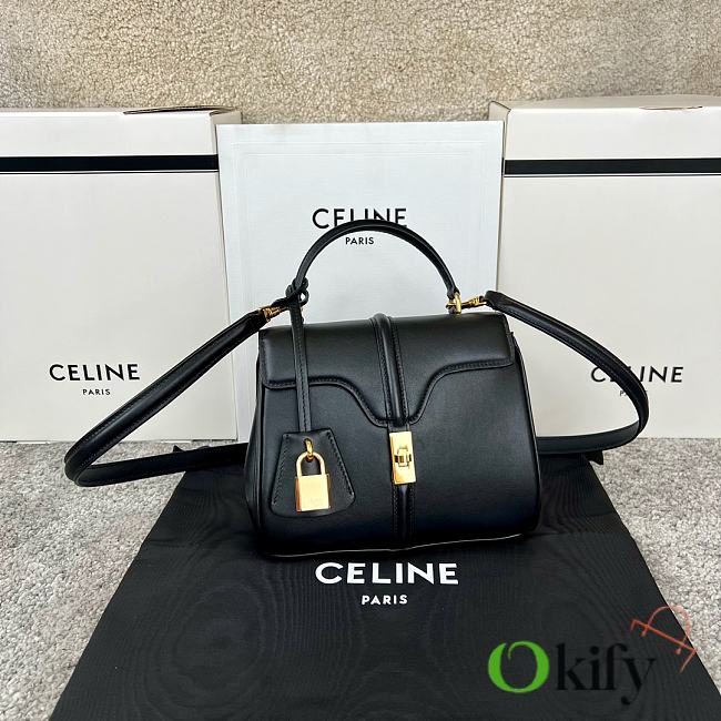 Okify Celine Mini 16 Bag In Satinated Calfskin Black - 1