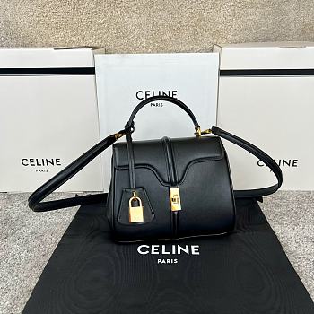 Okify Celine Mini 16 Bag In Satinated Calfskin Black