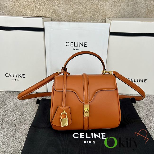 Okify Celine Mini 16 Bag In Satinated Calfskin Brown - 1