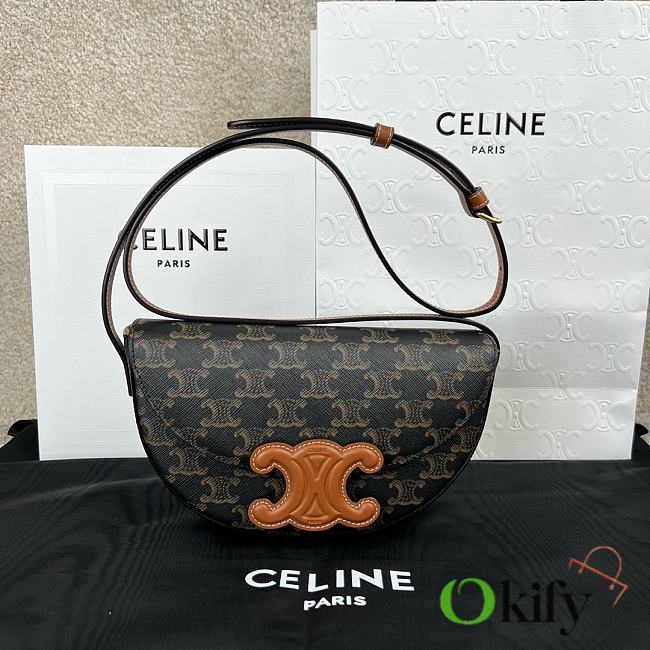 Okify Celine Besace Cuir Triomphe In Triomphe Canvas And Calfskin Tan - 1