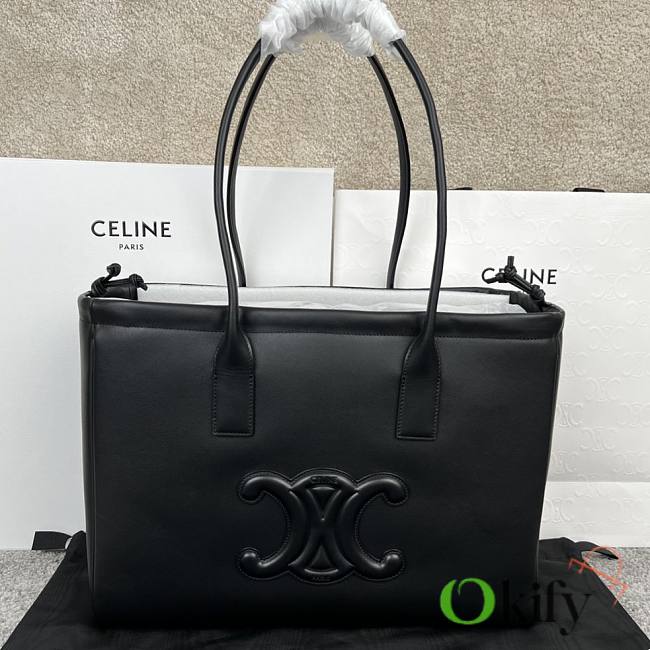 Okify Celine Cabas Drawstring Cuir Triomphe In Smooth Calfskin Black - 1