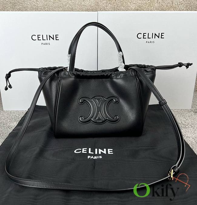 Okify Celine Small Cabas Drawstring Cuir Triomphe In Smooth Calfskin Black - 1