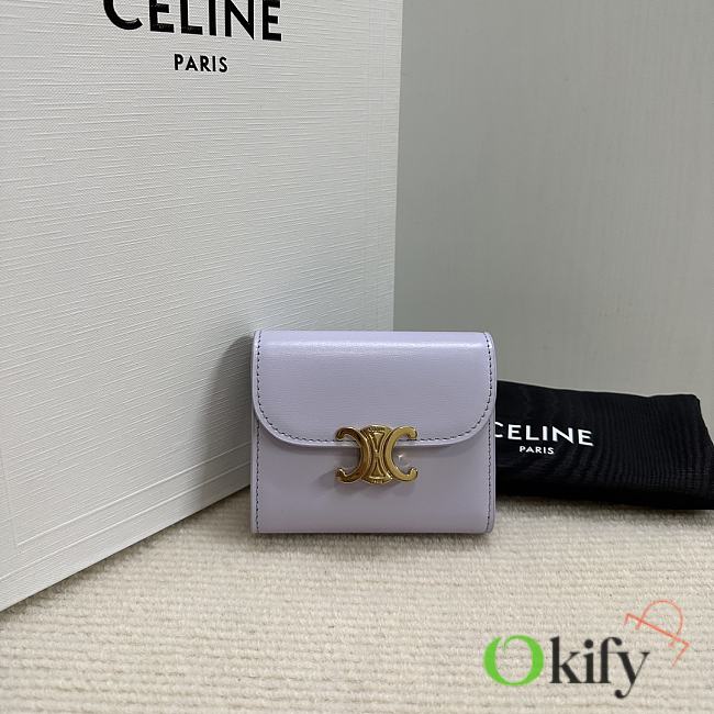 Okify Celine Small Wallet Triomphe In Shiny Calfskin Light Lilac - 1
