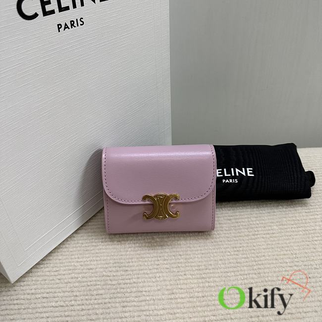 Okify Celine Small Wallet Triomphe In Shiny Calfskin Petal - 1