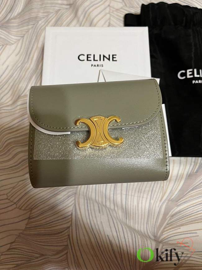 Okify Celine Small Wallet Triomphe In Shiny Calfskin Green Clay - 1