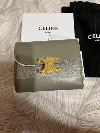 Okify Celine Small Wallet Triomphe In Shiny Calfskin Green Clay
