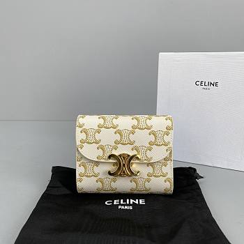 Okify Celine Small Wallet Triomphe In Triomphe Canvas White/Tan
