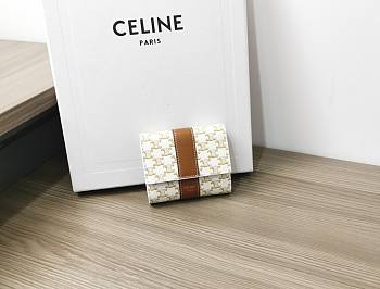 Okify Celine Small Trifold Wallet In Triomphe Canvas And Lambskin White/Tan